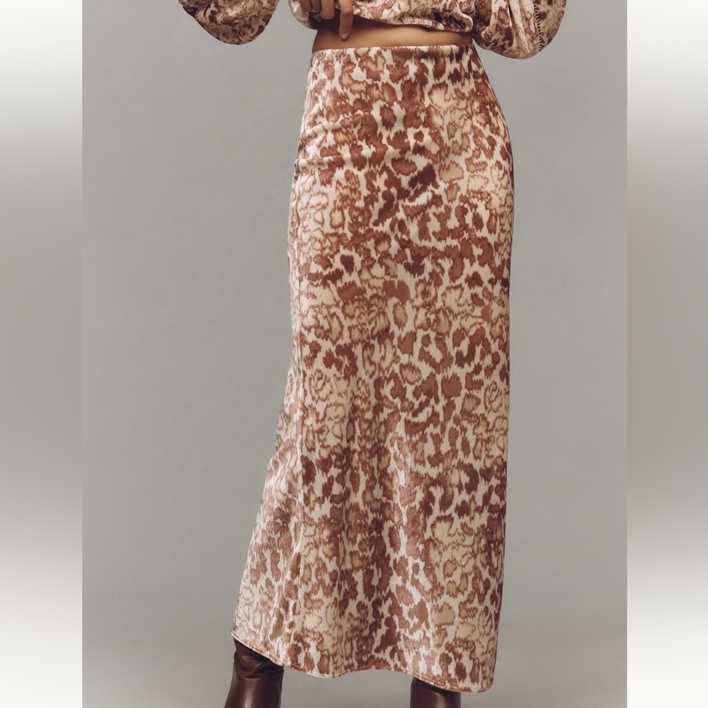 Anthropologie Tilda Maxi Velvet Leopard Print Slip Maxi Skirt NWT